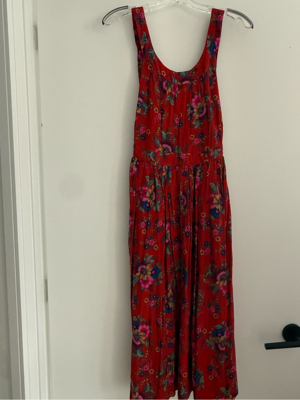 Vintage Anastasia Paris Red Flower Print Sleeveless Midi Dress Boho Cottagecore